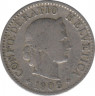  Монета. Швейцария. 5 раппенов 1906 год. ав.