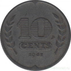 Монета. Нидерланды. 10 центов 1941 год. Цинк.