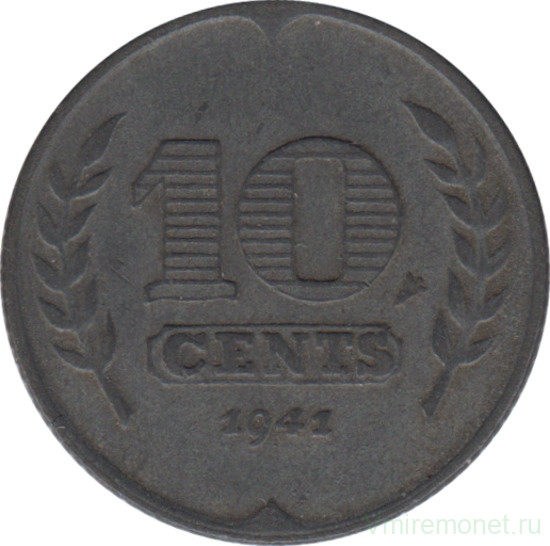 Монета. Нидерланды. 10 центов 1941 год. Цинк.