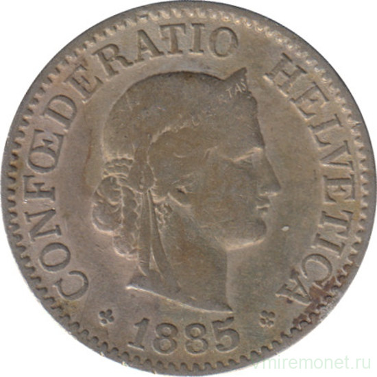 Монета. Швейцария. 10 раппенов 1885 год.