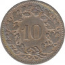  Монета. Швейцария. 10 раппенов 1885 год. рев.