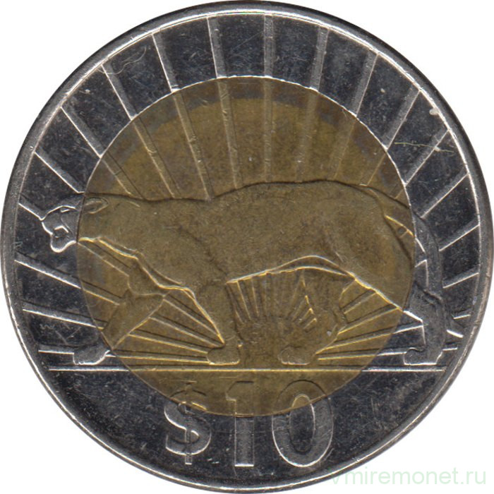 Монета. Уругвай. 10 песо 2015 год.