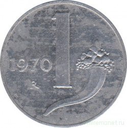 Монета. Италия. 1 лира 1970 год.