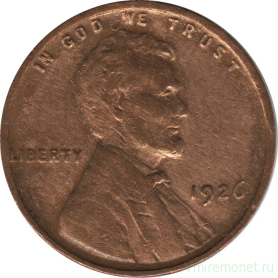 Монета. США. 1 цент 1926 год.