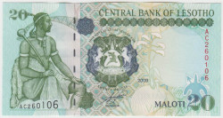 Банкнота. Лесото. 20 малоти 2009 год.