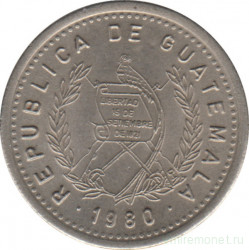 Монета. Гватемала. 10 сентаво 1980 год.