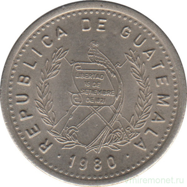 Монета. Гватемала. 10 сентаво 1980 год.