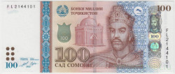Банкнота. Таджикистан. 100 сомони 2021 год. Тип W28.