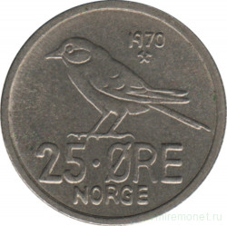 Монета. Норвегия. 25 эре 1970 год.
