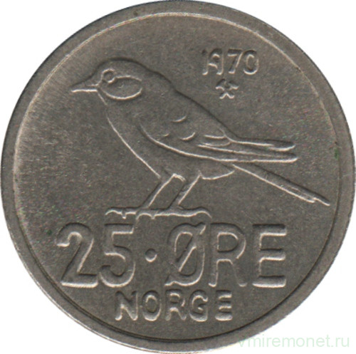 Монета. Норвегия. 25 эре 1970 год.