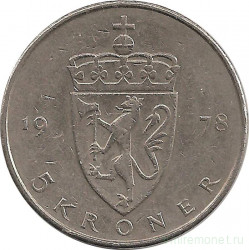 Монета. Норвегия. 5 крон 1978 год.
