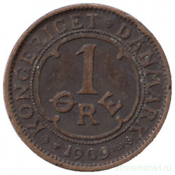 Монета. Дания. 1 эре 1909 год.