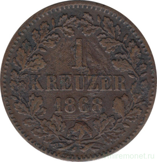 Монета. Баден (Германия). 1 крейцер 1868 год.