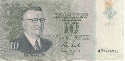 Банкнота. Финляндия. 10 марок 1963 год. Тип 104а(52).