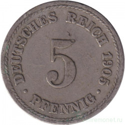 Монета. Германская империя. 5 пфеннигов 1905 год. (F).