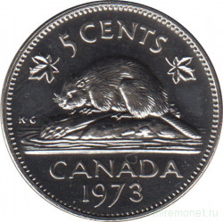 Монета. Канада. 5 центов 1973 год.
