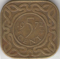 Монета. Суринам. 5 центов 1972 год.