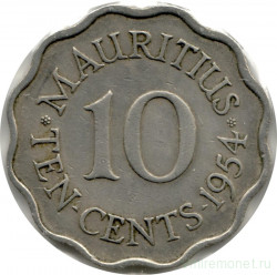 Монета. Маврикий. 10 центов 1954 год.