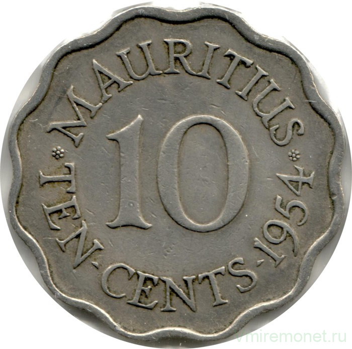 Монета. Маврикий. 10 центов 1954 год.
