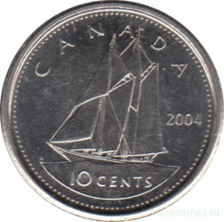 Монета. Канада. 10 центов 2004 год.