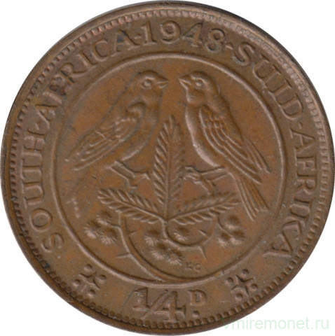 Монета. Южно-Африканская республика (ЮАР). 1/4 пенни 1948 год.