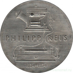 Монета. ГДР. 5 марок 1974 год. 100 лет со дня смерти Филиппа Райса.