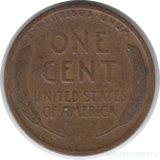 Монета. США. 1 цент 1909 год. Реверс - V.D.B.