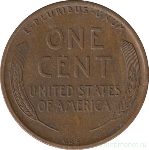 Монета. США. 1 цент 1909 год. Реверс - V.D.B.