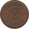  Монета. Исландия. 2 аурара 1942 год. рев.
