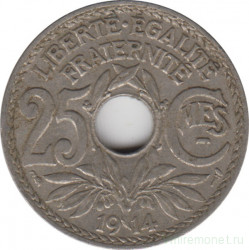 Монета. Франция. 25 сантимов 1914 год.