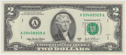 Банкнота. США. 2 доллара 2003 год. Серия А.