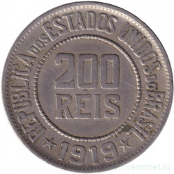 Монета. Бразилия. 200 рейсов 1919 год.