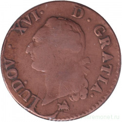 Монета. Франция. 1 соль 1791 год. Людовик XVI. B.