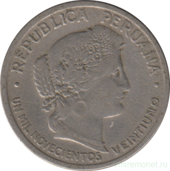 Монета. Перу. 10 сентаво 1921 год.