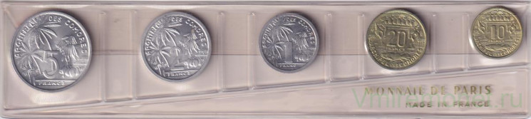 Монета. Коморские острова. Набор 5 штук. 1, 2, 5, 10, 20 франков 1964 год.