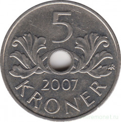 Монета. Норвегия. 5 крон 2007 год.