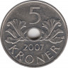 Монета. Норвегия. 5 крон 2007 год. ав.