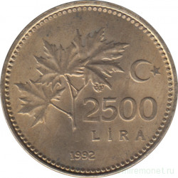 Монета. Турция. 2500 лир 1992 год.
