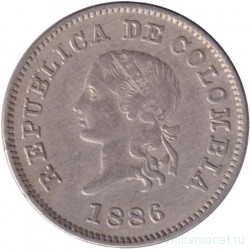 Монета. Колумбия. 5 сентаво 1886 год. Цифра 5 крупная.
