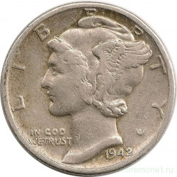 Монета. США. 10 центов 1942 год.