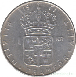 Монета. Швеция. 1 крона 1961 год. (U).