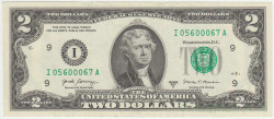 Банкнота. США. 2 доллара 2017 год. Серия I.