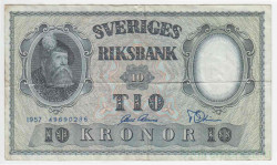 Банкнота. Швеция. 10 крон 1957 год. Тип 43e(11).