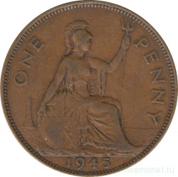 Монета. Великобритания. 1 пенни 1945 год.