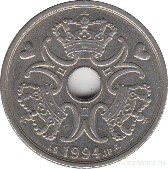 Монета. Дания. 5 крон 1994 год.