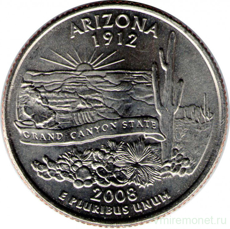 Монета. США. 25 центов 2008 год. Штат № 48 Аризона. Монетный двор D.