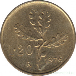 Монета. Италия. 20 лир 1976 год.
