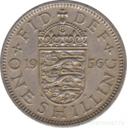Монета. Великобритания. 1 шиллинг (12 пенсов) 1956 год. Английский.