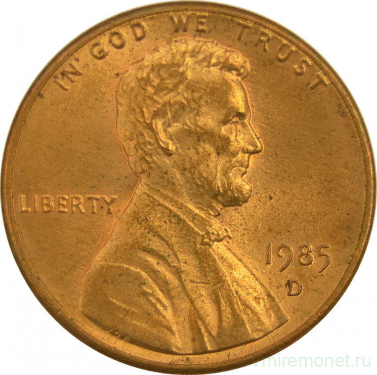 Монета. США. 1 цент 1985 год. Монетный двор D.