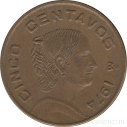 Монета. Мексика. 5 сентаво 1974 год.